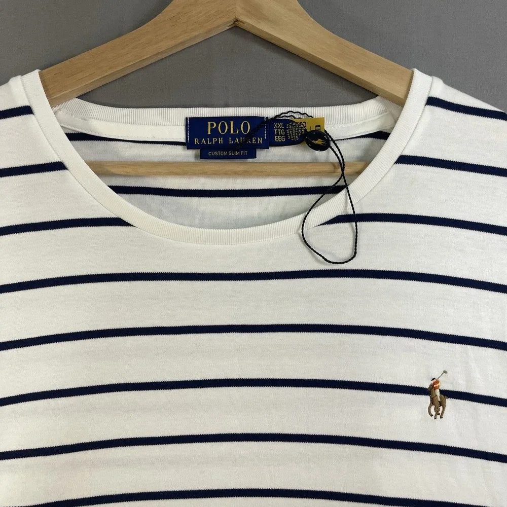 Polo Ralph Lauren Men's Blue/White Stripe Classic Fit Short Sleeve T-Shirt (2XL)